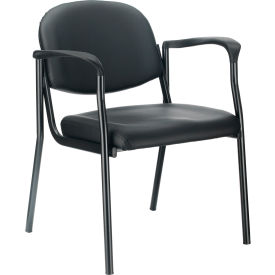 Interion® Antimicrobial Synthetic Leather Guest Chair With Arms Black 129BK-AM516