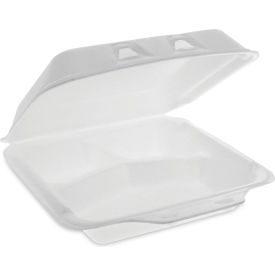 Pactiv Evergreen SmartLock Foam Hinged Lid Container Small 3 Compartments White 150/CT YHLW07030000
