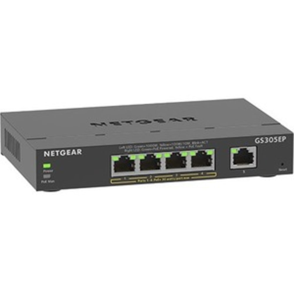 Netgear 5-Port Gigabit Ethernet SOHO Smart Managed Plus PoE Switch with 4-Port PoE+ - 5 Ports - Manageable - GS305EP100NAS MPN:GS305EP-100NAS