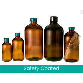 Qorpak® 32oz Safety Coated Amber Boston Round Bottle with 33-400 neck finish Case of 30 GLA-00956