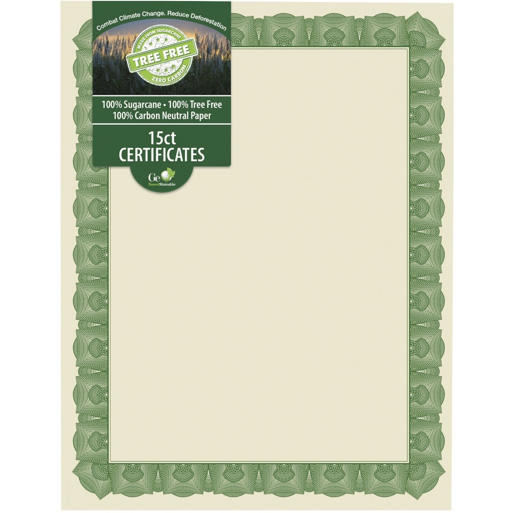 Geographics Tree Free Certificate - 8.5in - Multicolor with Green Border - Sugarcane - 15 / Pack (Min Order Qty 13) MPN:49016