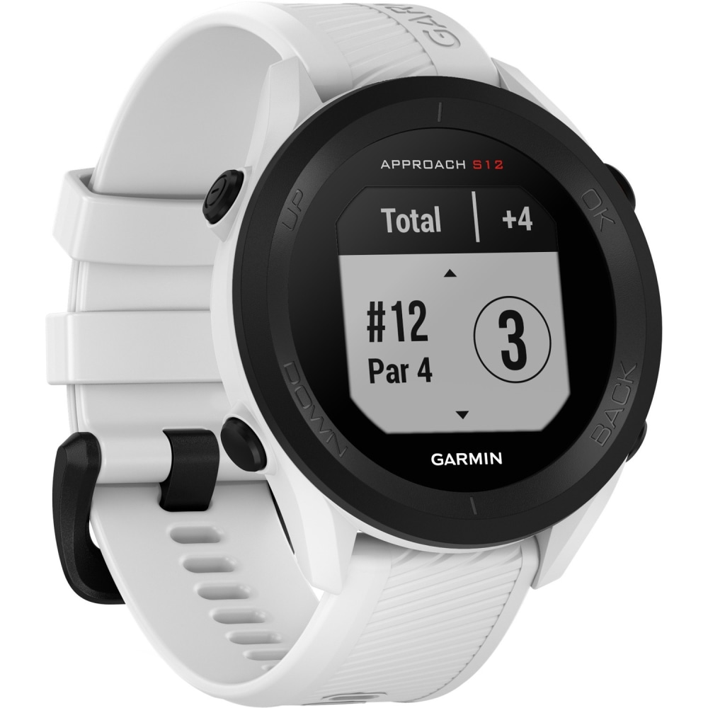 Garmin Approach S12 GPS Watch - 43.7 mm - 43.7 mm - Odometer - Clock Display, Timer - 125 MB - 0.9in - Bluetooth - GPS - 1680 Hour - White - Silicone Band Material - Golf, Tracking, Smartphone - Water Resistant - 165 ft Water Resistant MPN:010-02472-02