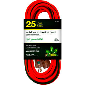 GoGreen Power SJTW Heavy Duty Extension Cord 1 Outlet 12/3 Gauge 25'L Black GG-14025BK
