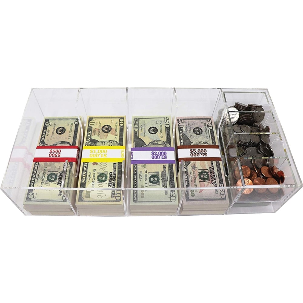 Nadex Coins 5-Compartment Currency Tray with Coin Tray - 4 Coin - Acrylic - Clear - 7in Height x 15.4in Width MPN:ENR1-1101