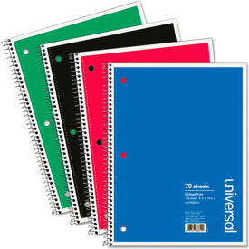 Universal® Wirebound Notebook 8 x 10-1/2 College Ruled 70 Sheets Assorted Color Cover UNV66610