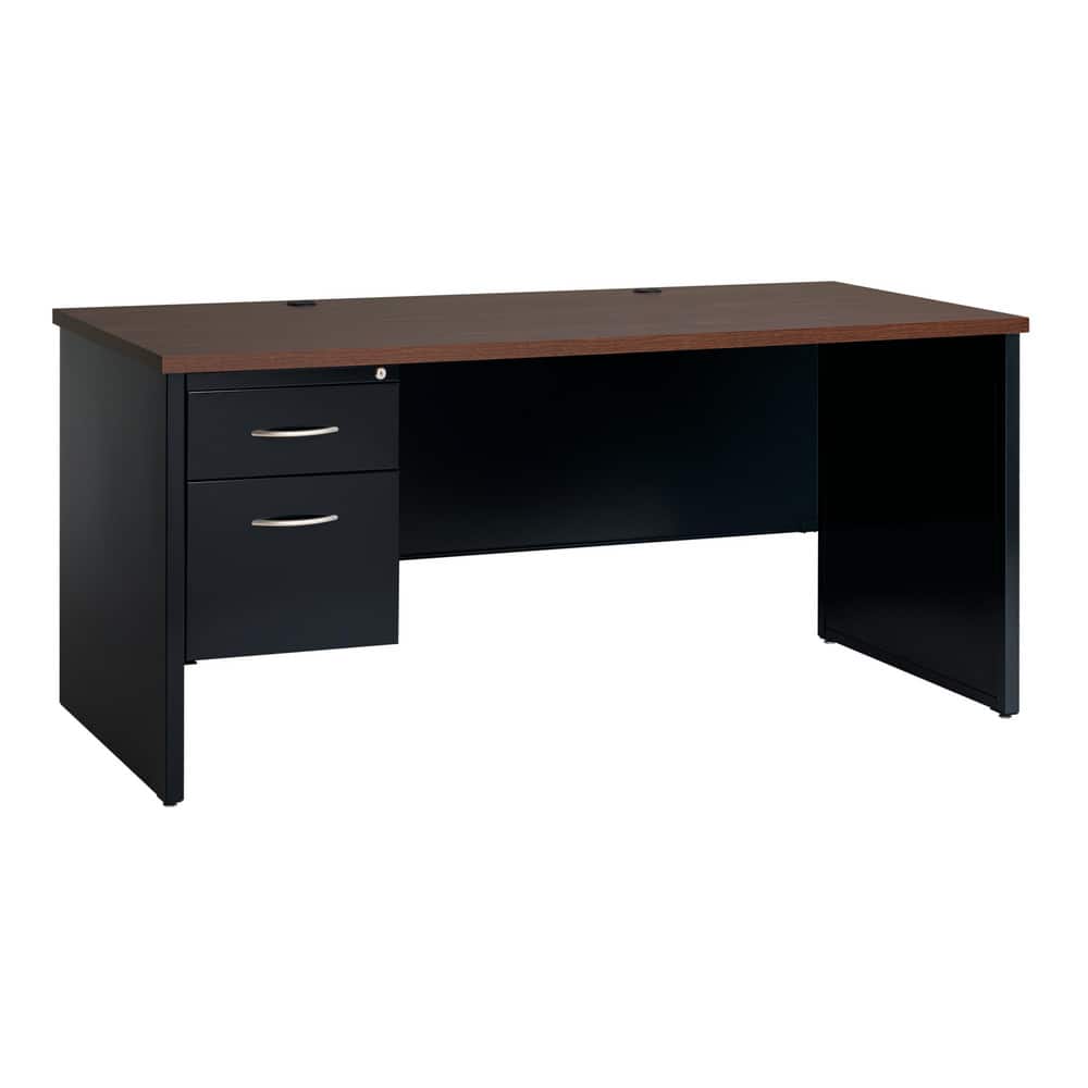 Steel Base Left Pedestal Desk: Woodgrain Laminate Top, Black & Walnut MPN:20543