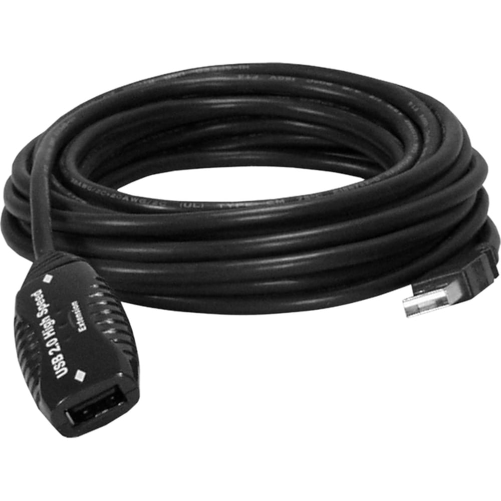 QVS 16ft USB 2.0 480Mbps Active Extension Cable and Extends up to 80ft - 16 ft USB Data Transfer Cable - First End: 1 x USB 2.0 Type A - Male - Second End: 1 x USB 2.0 Type A - Female - 480 Mbit/s - Extension Cable - Black (Min Order Qty 4) MPN:USB2-RPTRM