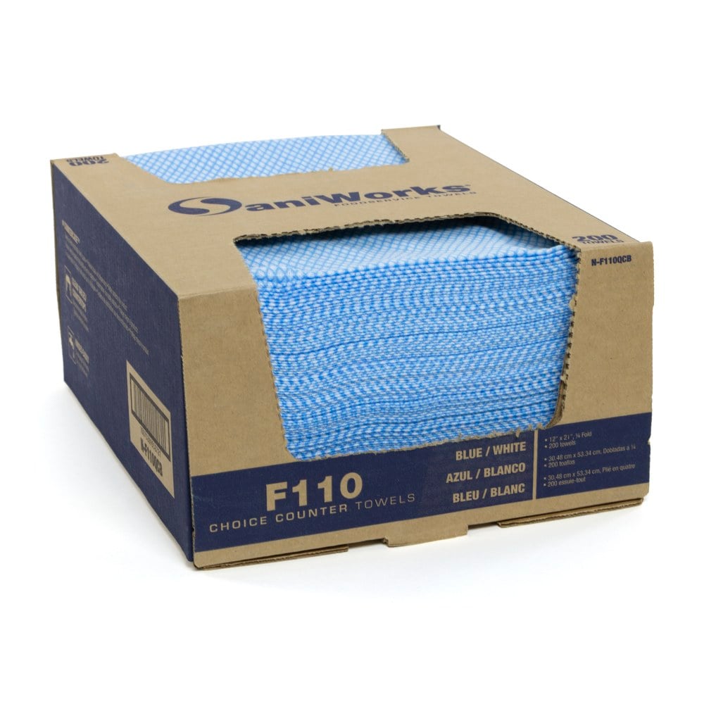 Hospeco SaniWorks Choice Counter Towels, 12in x 21in, Blue/White, Pack Of 200 Towels MPN:N-F110QCB