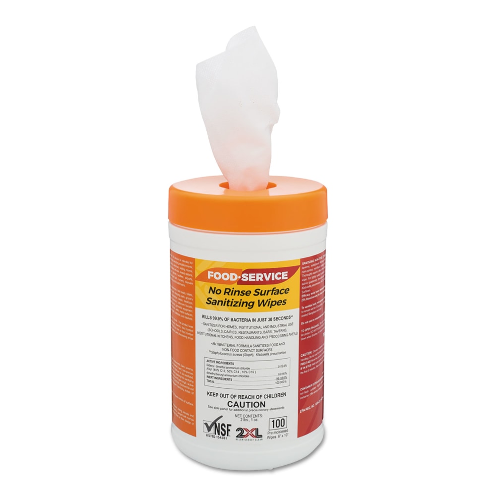 2XL Food Service No Rinse Surface Sanitizing Wipes, 6in x 6in, 50 Count, Carton of 6 MPN:2XL 447