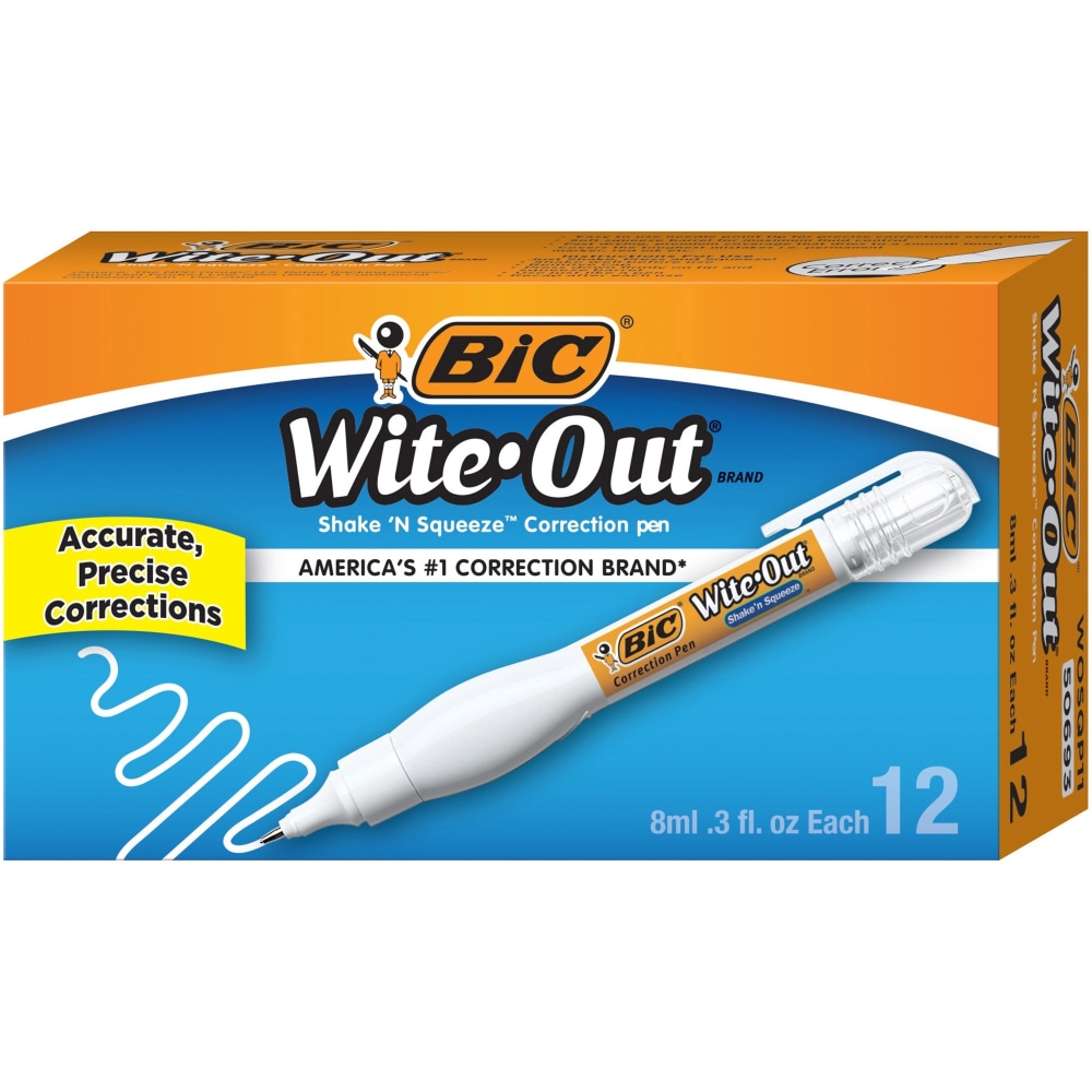 BIC Wite-Out Shake N Squeeze Correction Pen - Pen Applicator - 8 mL - White - Fast-drying - 12 / Box MPN:WOSQP11BX