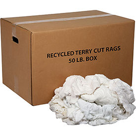 GoVets™ Premium Recycled White Cotton Terry Cut Rags 50 Lb. Box 220670