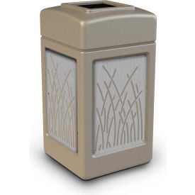 PolyTec™ Square Waste Container Beige w/Reeds Stainless Steel Panels 42-Gallon 734163K