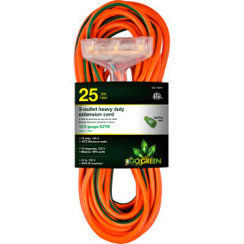 GoGreen Power 12/3 25' 3-Outlet Heavy Duty Extension Cord GG-15225 Lighted End GG-15225