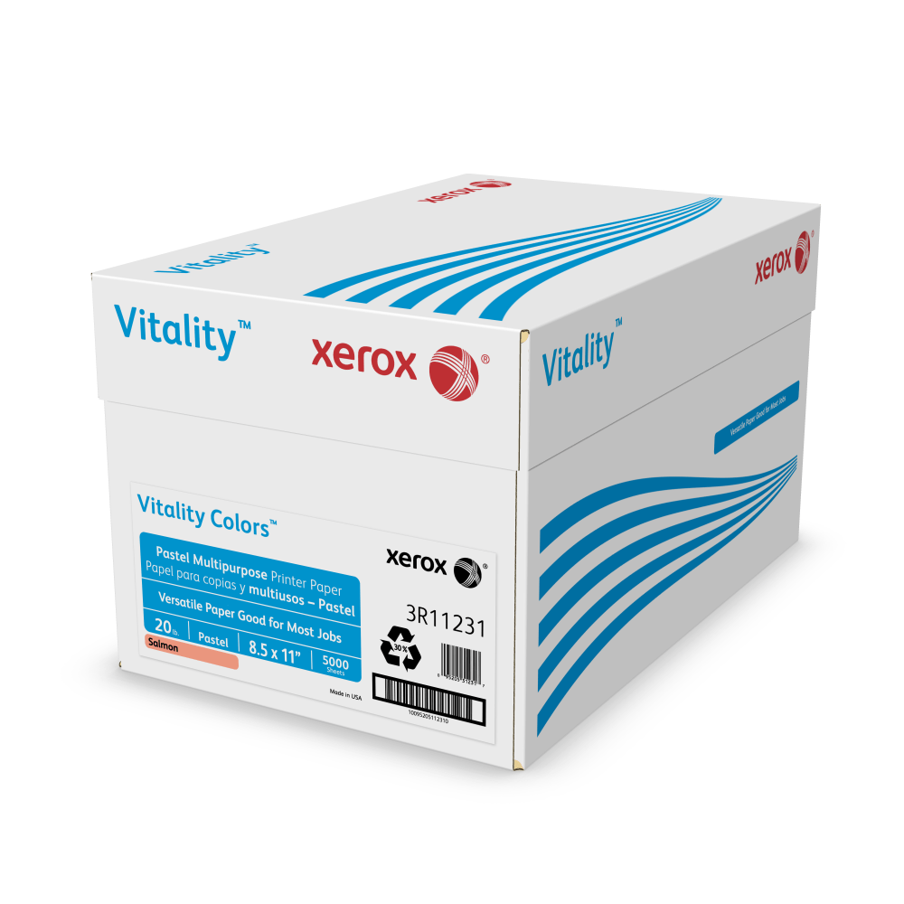 Xerox Vitality Colors Pastel Color Multi-Use Printer & Copy Paper, Salmon, Letter (8.5in x 11in), 5000 Sheets Per Case, 20 Lb, 30% Recycled, Case Of 10 Reams MPN:3R11231-CTN