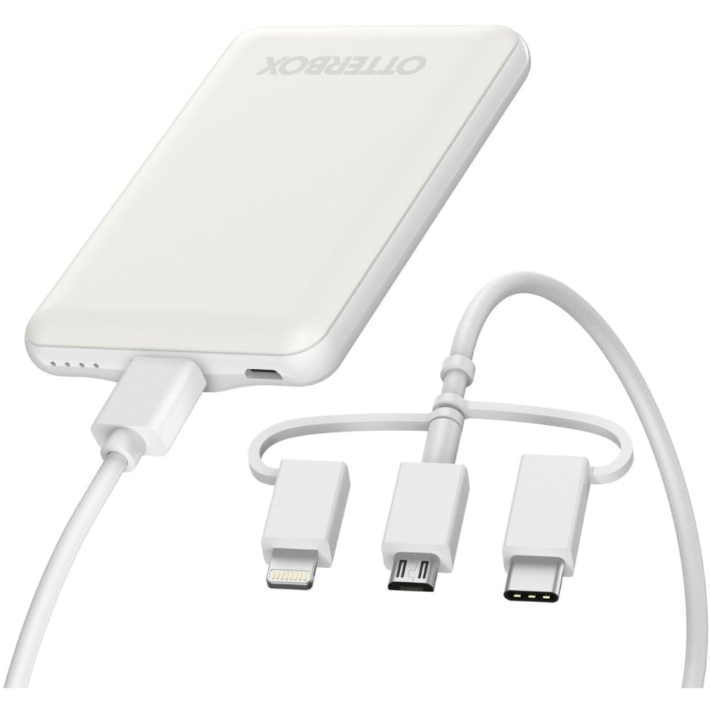 OtterBox Mobile Charging Kit Standard 5,000 mAH 3-in-1 Cable - For USB Type A Device, Micro USB Device, USB Type C Device, Lightning Device - 5000 mAh - 3 A - 5 V DC Output - 5 V Input - White (Min Order Qty 3) MPN:78-80836