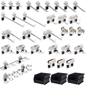 Triton Products® Hook & Bin Assortment For Stainless Steel LocBoard® Silver Pack of 35 SSLH1-Kit