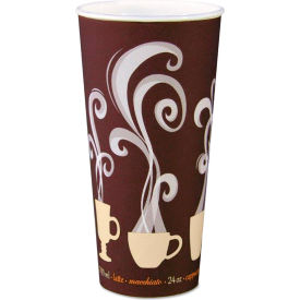 SOLO® Thermoguard Paper Hot Drink Cups 24 oz. Cap Steam Print Design Brown/White 600/Carton DWTG24ST