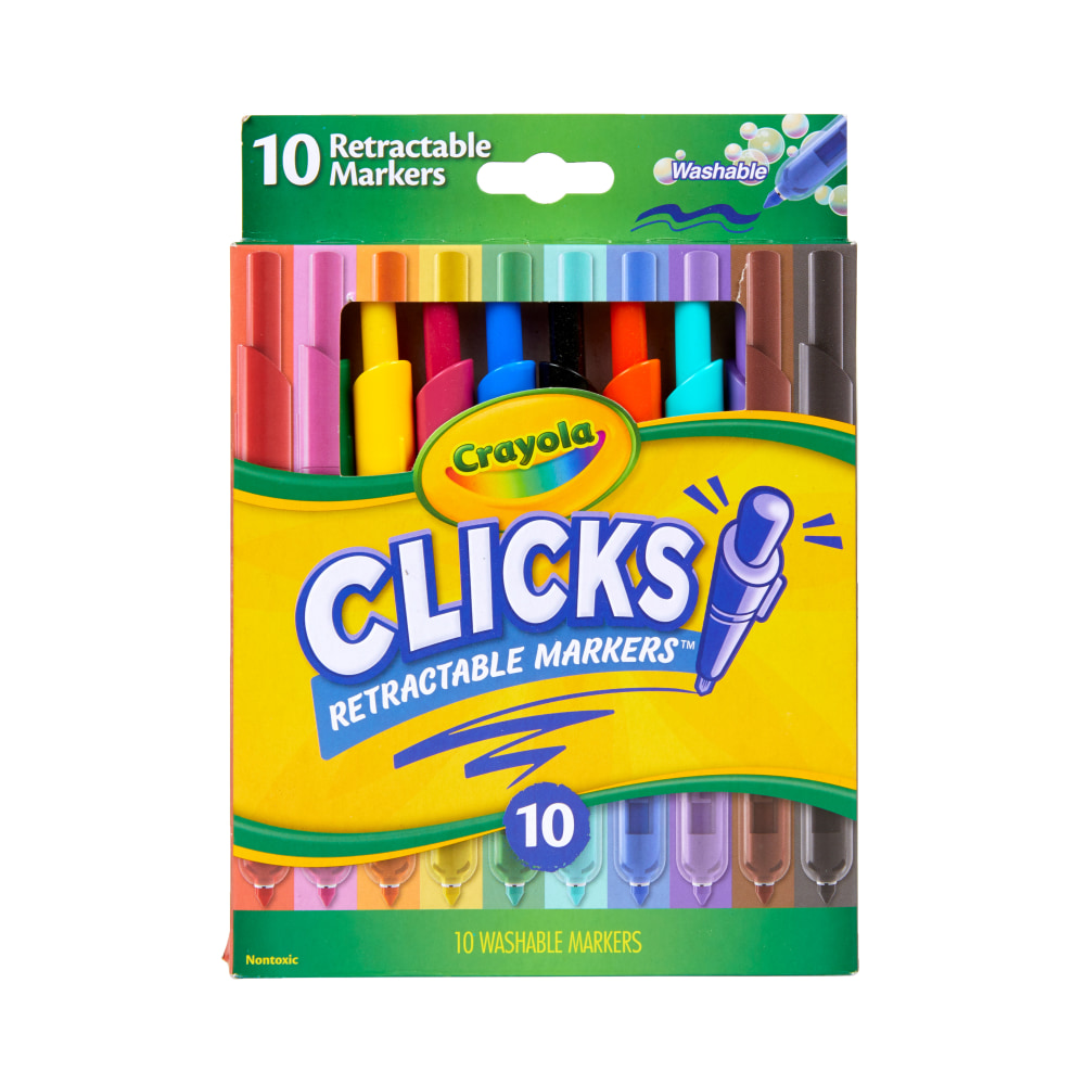 Crayola Washable Markers With Retractable Tips, Conical Tip, Assorted Colors, Pack of 10 Markers MPN:58-8370