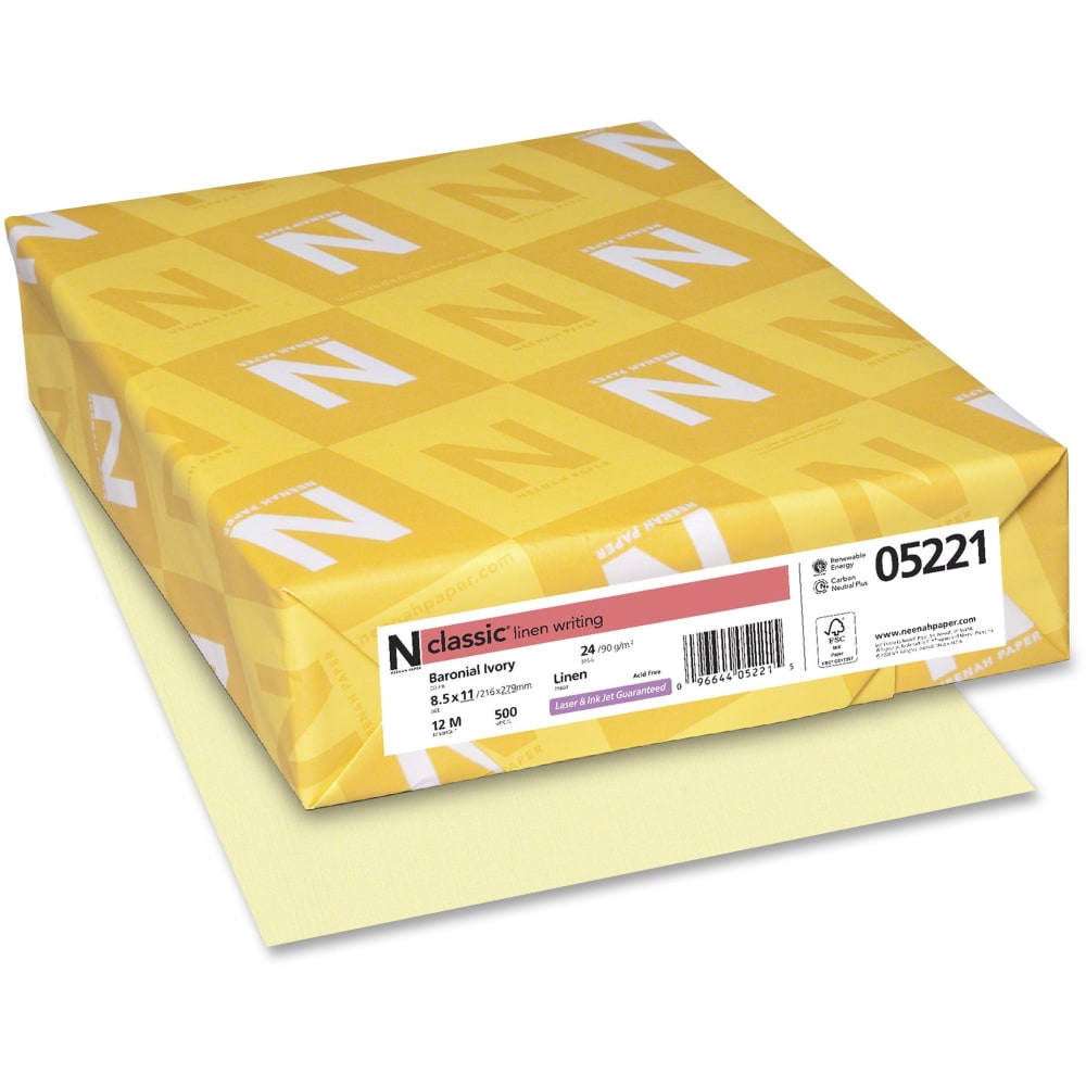Classic Crest Copy And Multi-Use Linen Paper, Letter Size (8 1/2in x 11in), 24 Lb, Baronial Ivory, Ream Of 500 Sheets MPN:05221