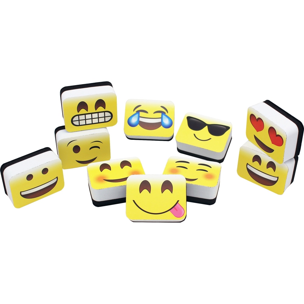 Ashley Emojis Mini Whiteboard Erasers, 2in x 1.25in, Multicolor, Pack Of 10 MPN:78005