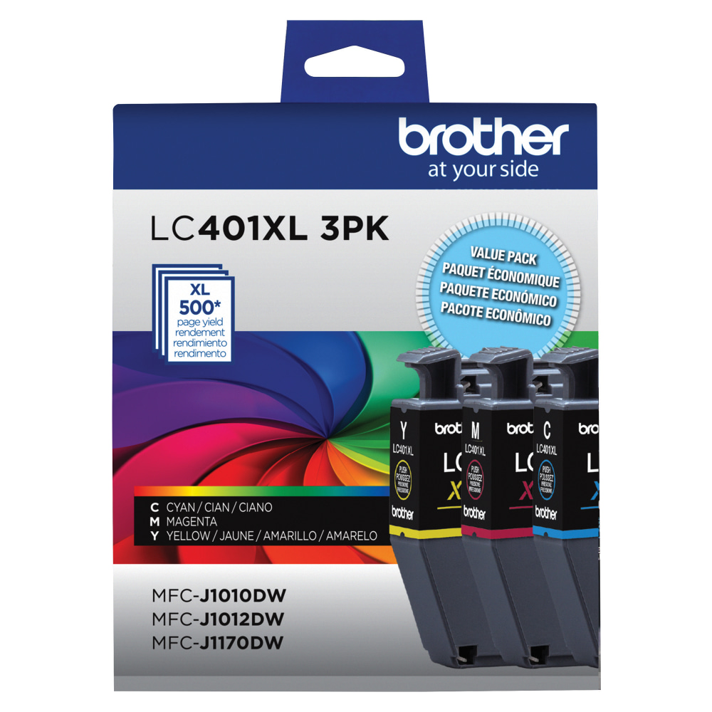 Brother LC401XL Cyan; Magenta; Yellow High-Yield Ink Cartridges, Pack Of 3, LC401XL3PKS MPN:LC401XL3PKS