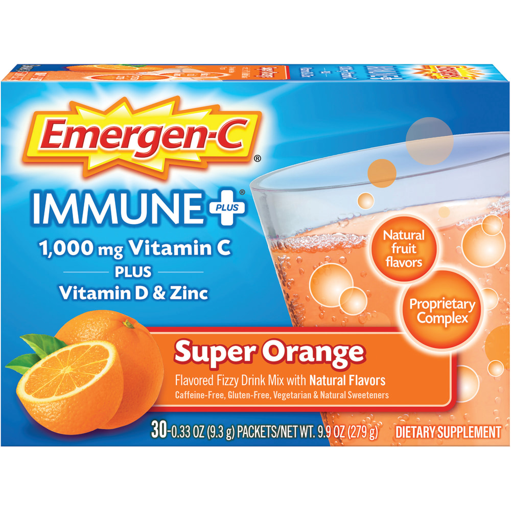 Emergen-C Immune+ Super Powder Drink Mix For Immune Support, 0.32 Oz, Super Orange, Box Of 30 Packs (Min Order Qty 3) MPN:GKC00042