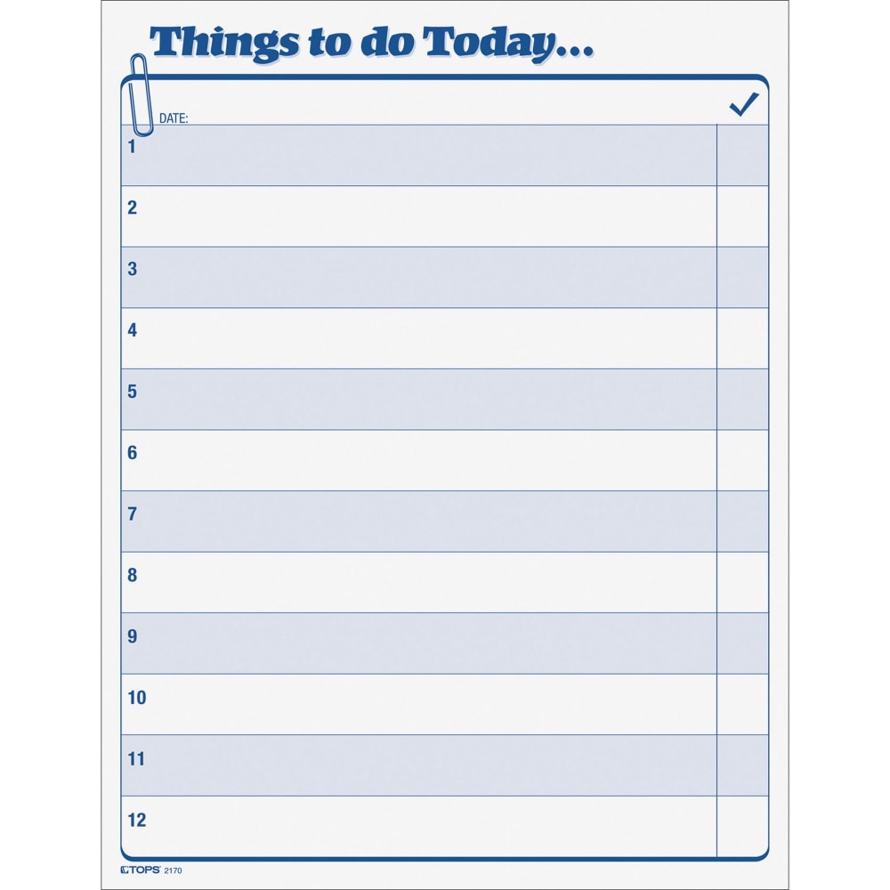TOPS Things To Do Today Pad - 100 Sheet(s) - 11in x 8 1/2in Sheet Size - White Sheet(s) - Blue Print Color - 100 / Pad MPN:2170