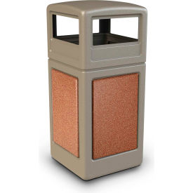 PolyTec™ Square Waste Container w/Dome Lid - Beige w/Sedona Stone Panels 42-Gallon 72041699
