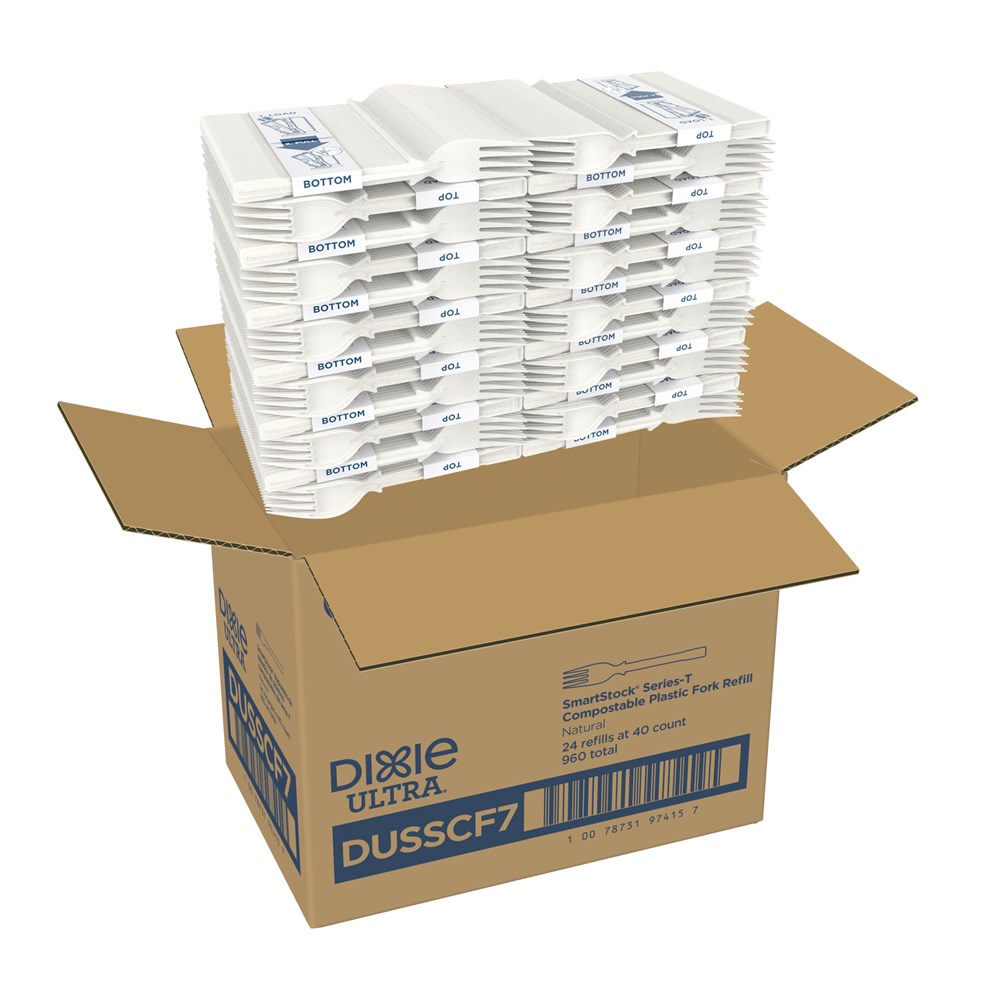 Dixie TriTower Compostable Forks, White, 40 Forks Per Box, Case Of 24 Boxes MPN:DUSSCF7