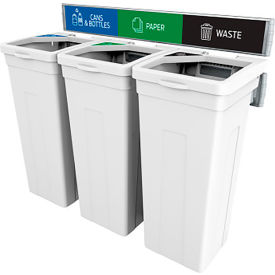 Busch Systems Rise Triple Recycling Station For Cans & Bottles & Paper 45 Gallon Capacity White 138584