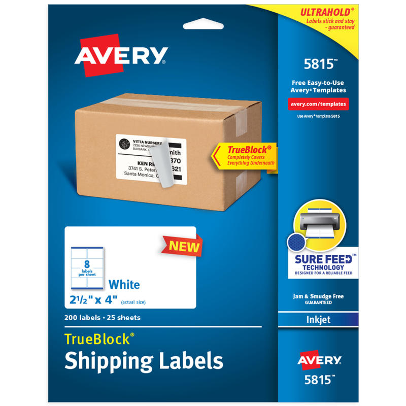 Avery Shipping Labels With TrueBlock Technology, 5815, 4inW x 2-1/2inD, White, Pack Of 200 Labels MPN:5815