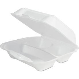 Plastifar 3-Compartment Hinged Lid Container Secure One Tab Latch White 200/Carton 12039