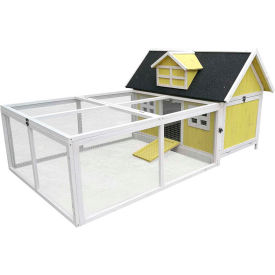 Hanover Outdoor Wooden Chicken Coop with Ramp Large Wire Mesh Run and Waterproof Roof HANCC0103-YEL