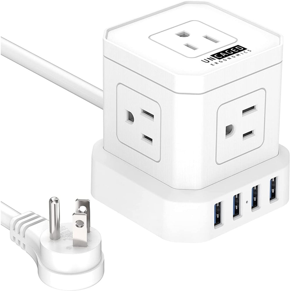 Uncaged Ergonomics PCW 5 AC-Outlet Cube Extension Cord With Surge Protector, 10', White (Min Order Qty 2) MPN:PC-W