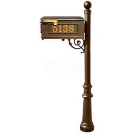 Lewiston Mailbox Post (Fluted Base & Ball Finial) with Vinyl Numbers Support Brace Bronze LMCV-804-BZ