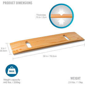 DMI Wooden Slide Transfer Board 440 lb Capacity 30 x 8 x 1 2 Cut Out Handles 518-1756-0400
