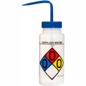 Bel-Art LDPE Wash Bottles 117160004 500ml Distilled Water Label Blue Cap Wide Mouth 4/PK 11716-0004