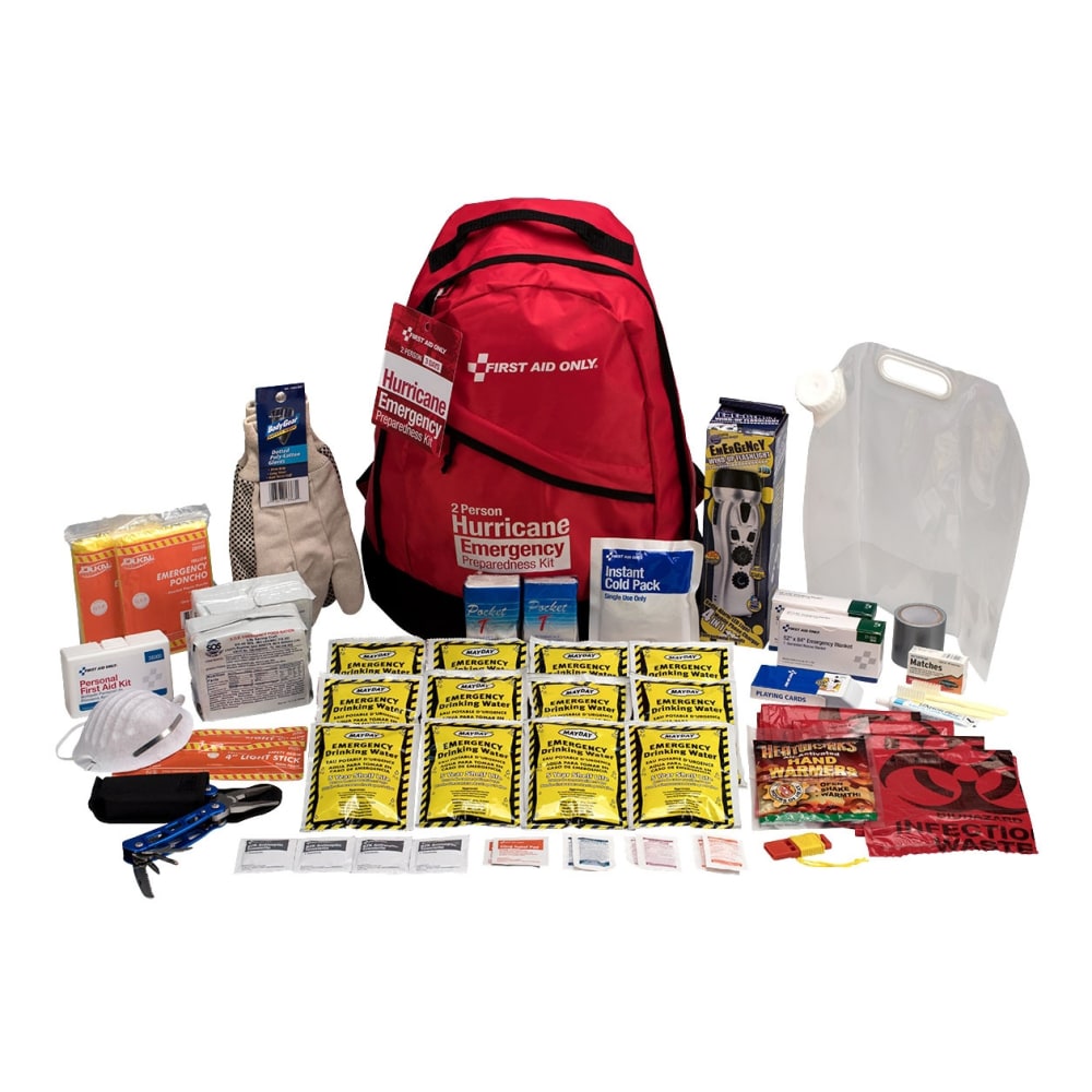 First Aid Only Emergency Preparedness Hurricane Backpack, 2 Person, Red, 54 Pieces MPN:91055