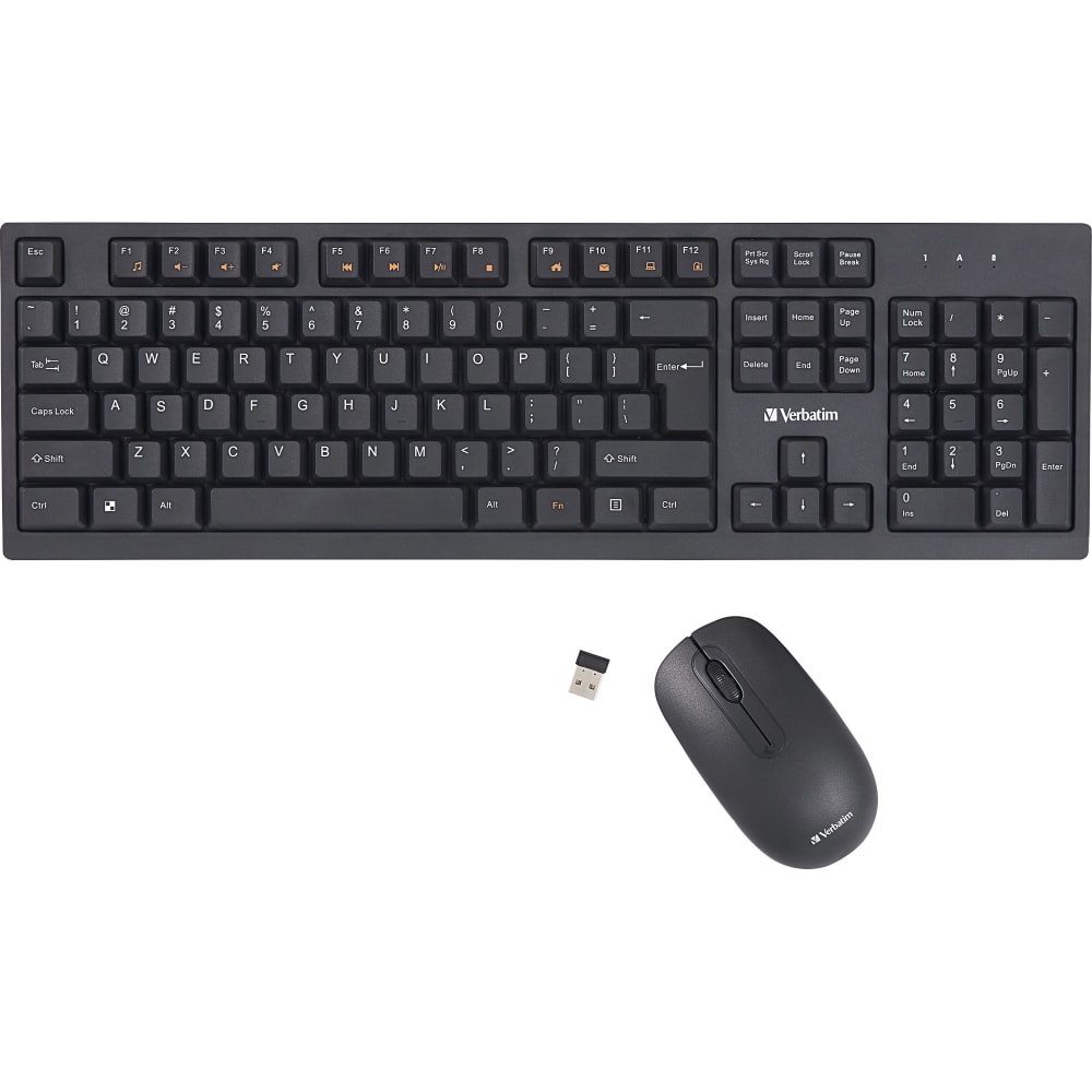 Verbatim Wireless Keyboard and Mouse - USB Type A Wireless Bluetooth 2.40 GHz Keyboard - USB Type A Wireless Mouse - 70724 MPN:70724
