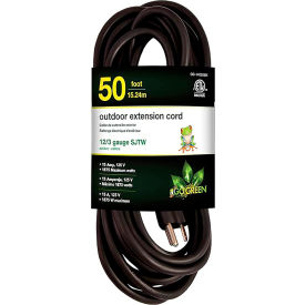GoGreen Power SJTW Heavy Duty Extension Cord 1 Outlet 12/3 Gauge 50'L Black GG-14050BK