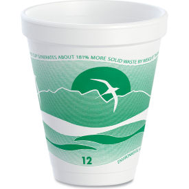 Dart® Horizon Hot/Cold Foam Drinking Cups 12 oz. Capacity White/Green 25/Bag 40 Bags/Carton 12J16H