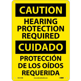 Bilingual Plastic Sign - Caution Hearing Protection Required ESC513RB