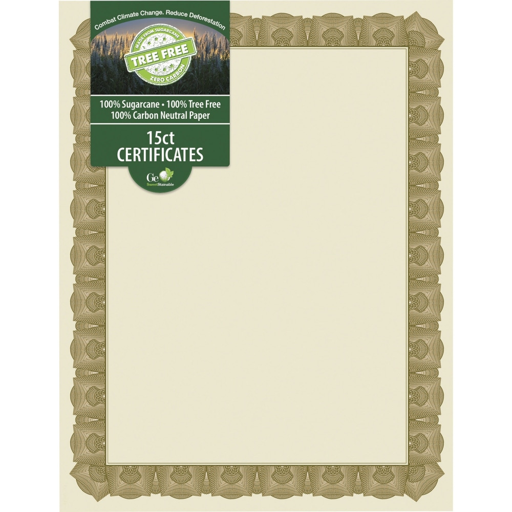 Geographics Tree Free Certificate - 8.5in - Multicolor with Gold Border - Sugarcane - 15 / Pack (Min Order Qty 11) MPN:49008