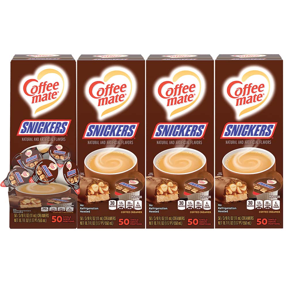 Coffee, Tea & Accessories; Creamer Type: Liquid ; Container Size: 0.38oz ; Container Type: Mini Cups ; Flavor: Snickers ; UNSPSC Code: 0050201714 MPN:NES61425CT - Pkg Qty 200