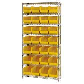 GoVets™ Chrome Wire Shelving w/ 28 Stacking Yellow Bins 36
