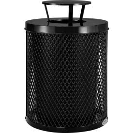 GoVets™ Outdoor Diamond Steel Trash Can With Rain Bonnet Lid 36 Gallon Black 926BK261