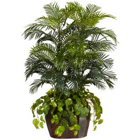 Nearly Natural 4.5' Double Areca with Vase & Pothos Silk Plant 6634