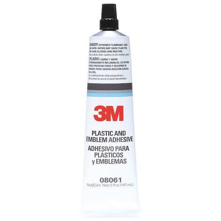Plastic/Emblem Adhesive, 5 oz, Tube, Clear, Synthetic Elastomer Base, Begins to Harden in 5 min, 6PK MPN:08061