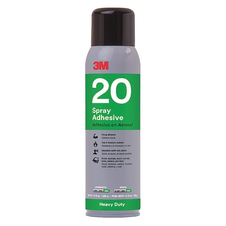 Spray Adhesive, 20 Series, Clear, 13.8 oz, Aerosol Can MPN:20