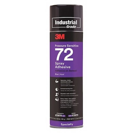 Spray Adhesive, Pressure Sensitive 72 Series, Blue, 17.3 oz, Aerosol Can MPN:72 BLUE